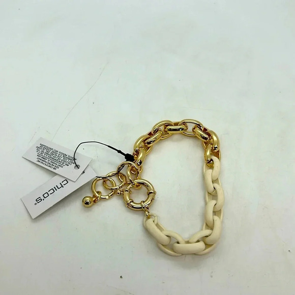 Chico’s Gold/White Large Link Bracelet NWF. Fits up to 8 1/2”. Adjustable to 7” - Picture 1 of 2